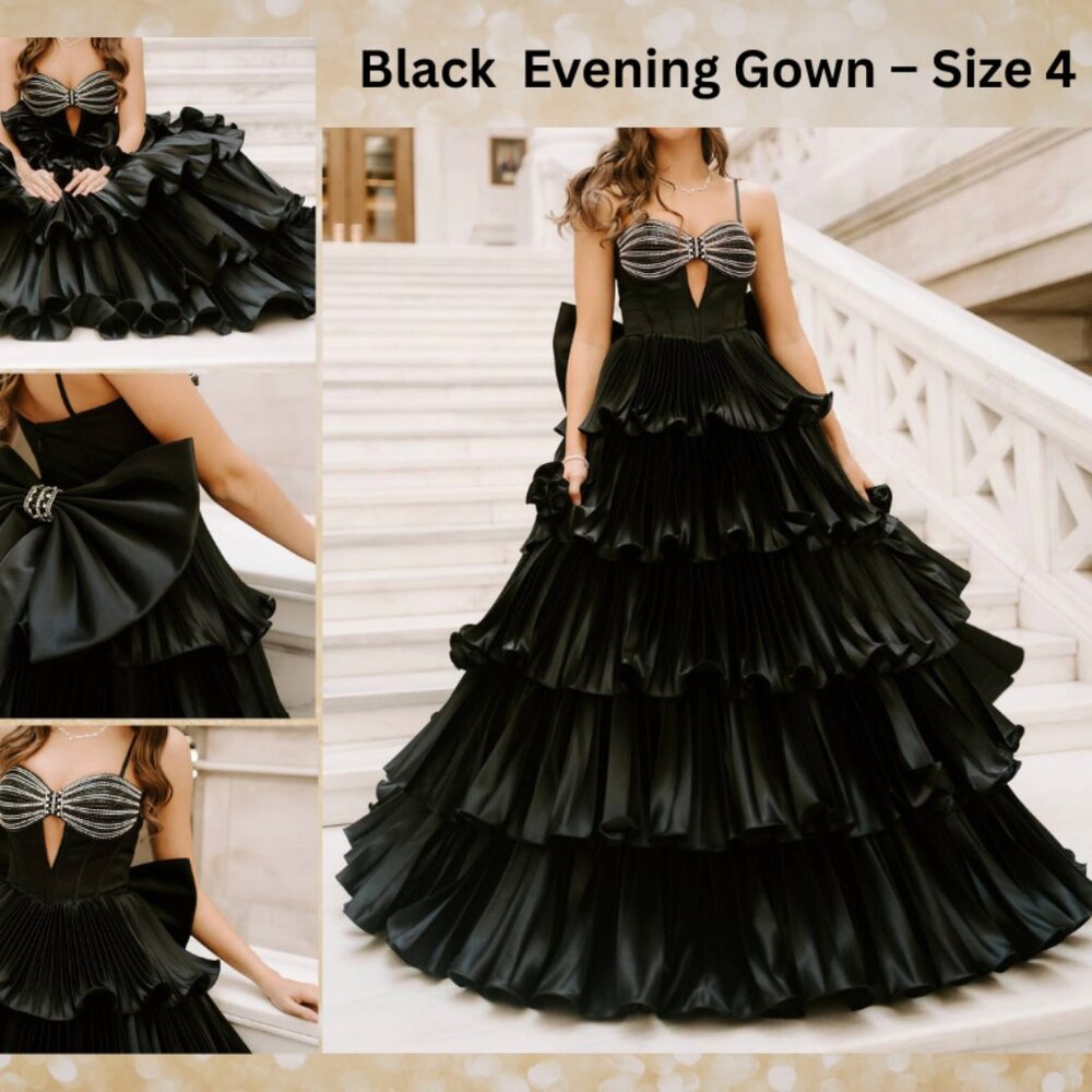 Portia and Scarlett Black Tiered Ruffled Evening Gown